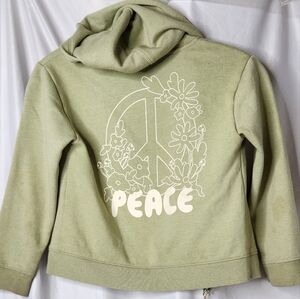 Cat & Jack Girls Olive Green Hoodie Zip Sweatshirt Peace Groovy Size S(6-7)